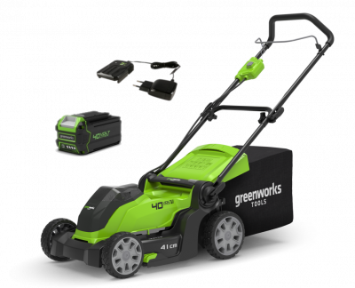 Акк газонокосилка GREENWORKS G40LM41K4 (40В; 4, 0Ач; 41cм; 25-80мм; 18кг) (2504707VB)