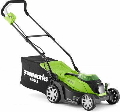 Акк газонокосилка GREENWORKS G40LM35 (40В; без АКБ и ЗУ; 35cм; 32-85мм; 13, 7кг) (2501907)