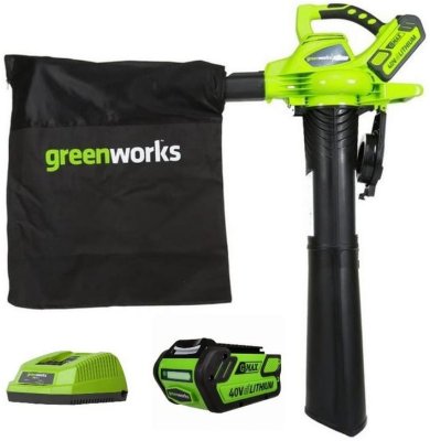 Акк воздуходувка измельчитель GREENWORKS GD40BVIIK4 (40В; 1 АКБ; 4, 0Ач; 860м3​/​ч;) (2406907UB)