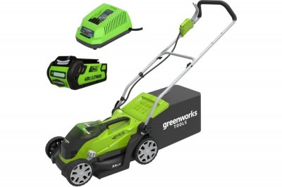 Акк газонокосилка GREENWORKS G40LM35K2 (40В; 2, 0Ач; 35cм; 32-85мм; 14, 5кг) (2501907UA)