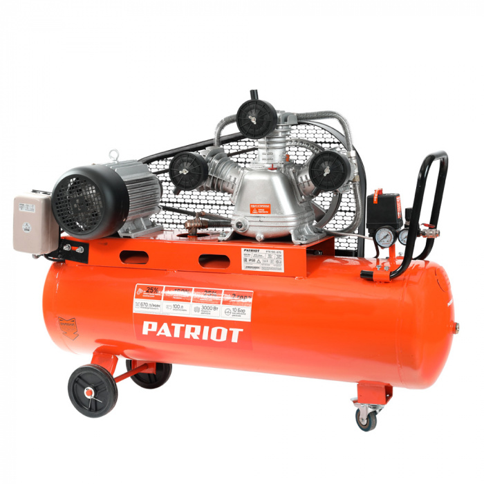Компрессор ременной PATRIOT PTR100-670 (380В; 3000Вт; 100л; 670л​/​мин; 10бар; 97кг) (525306330)