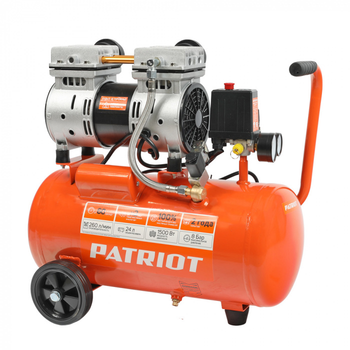 Компрессор безмасляный PATRIOT WO24-260S (1500Вт; 24л; 260л​/​мин; 8бар; 19, 4кг) (525301921)