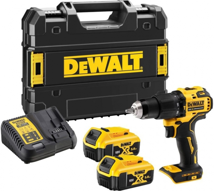 Акк дрель-шуруповерт ударная DeWALT DCD709P2T бесщ (18В; 2 АКБ; 5, 0Ач; 65Нм; 1, 2кг; кейс)