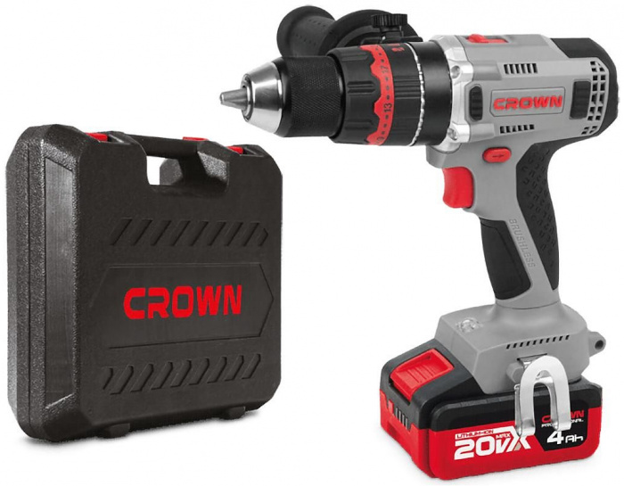 Акк дрель-шуруповерт ударная CROWN CT21093HMX-4 BMC бесщ (20В; 2 АКБ; 4, 0Ач; 75Нм; 2, 05кг; кейс)