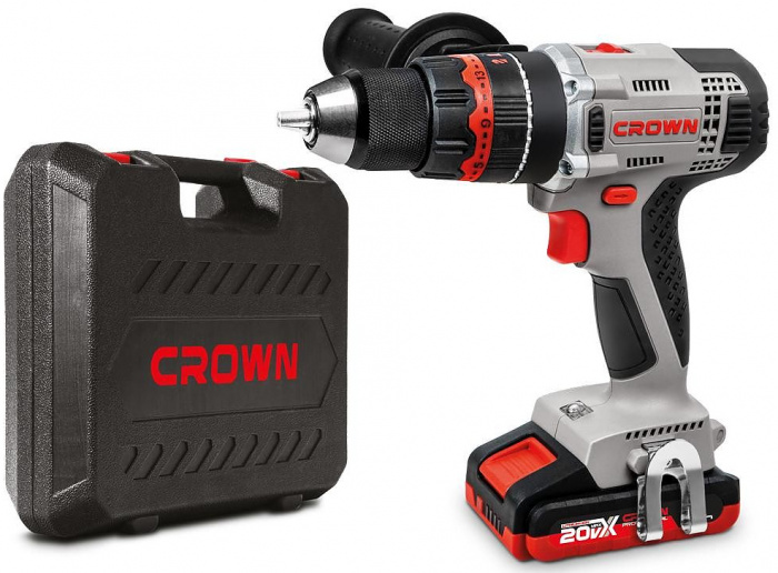 Акк дрель-шуруповерт CROWN CT21090HMX-2 BMC бесщ (20В; 2 АКБ; 2, 0Ач; 75Нм; 1, 72кг; кейс) (CT21090HMX